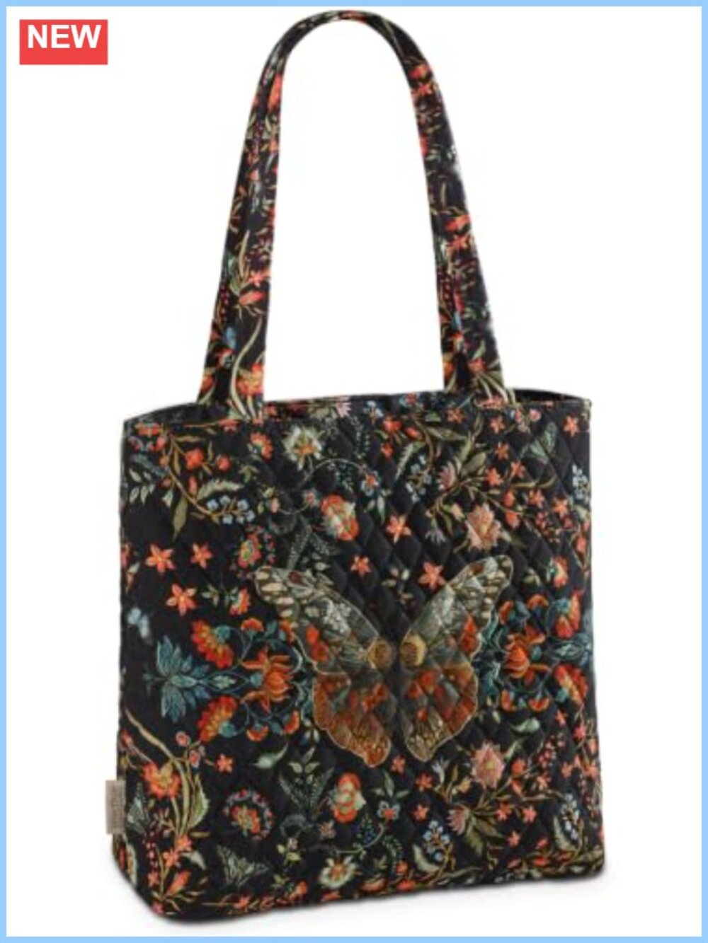 Quilted Cotton Tote Bag Zipper Medium Butterfly Floral Print Women